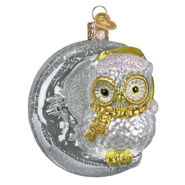 Sterling Snow Owl On Moon Ornament