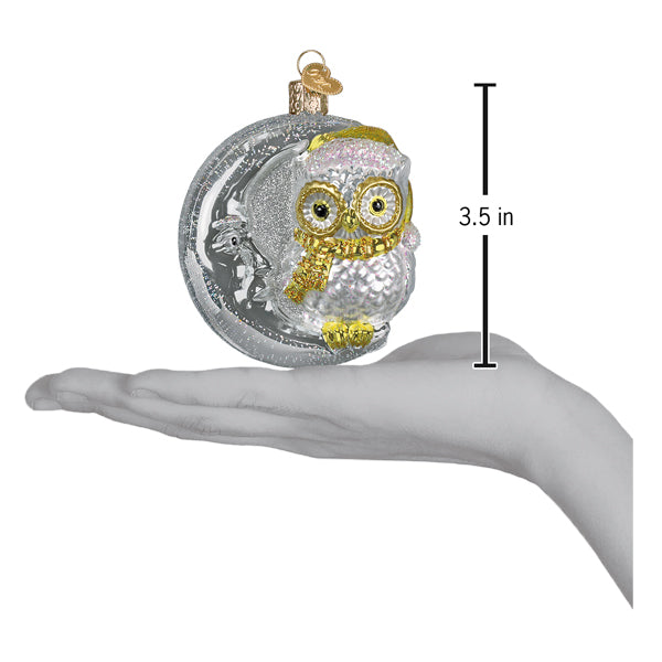 Sterling Snow Owl On Moon Ornament