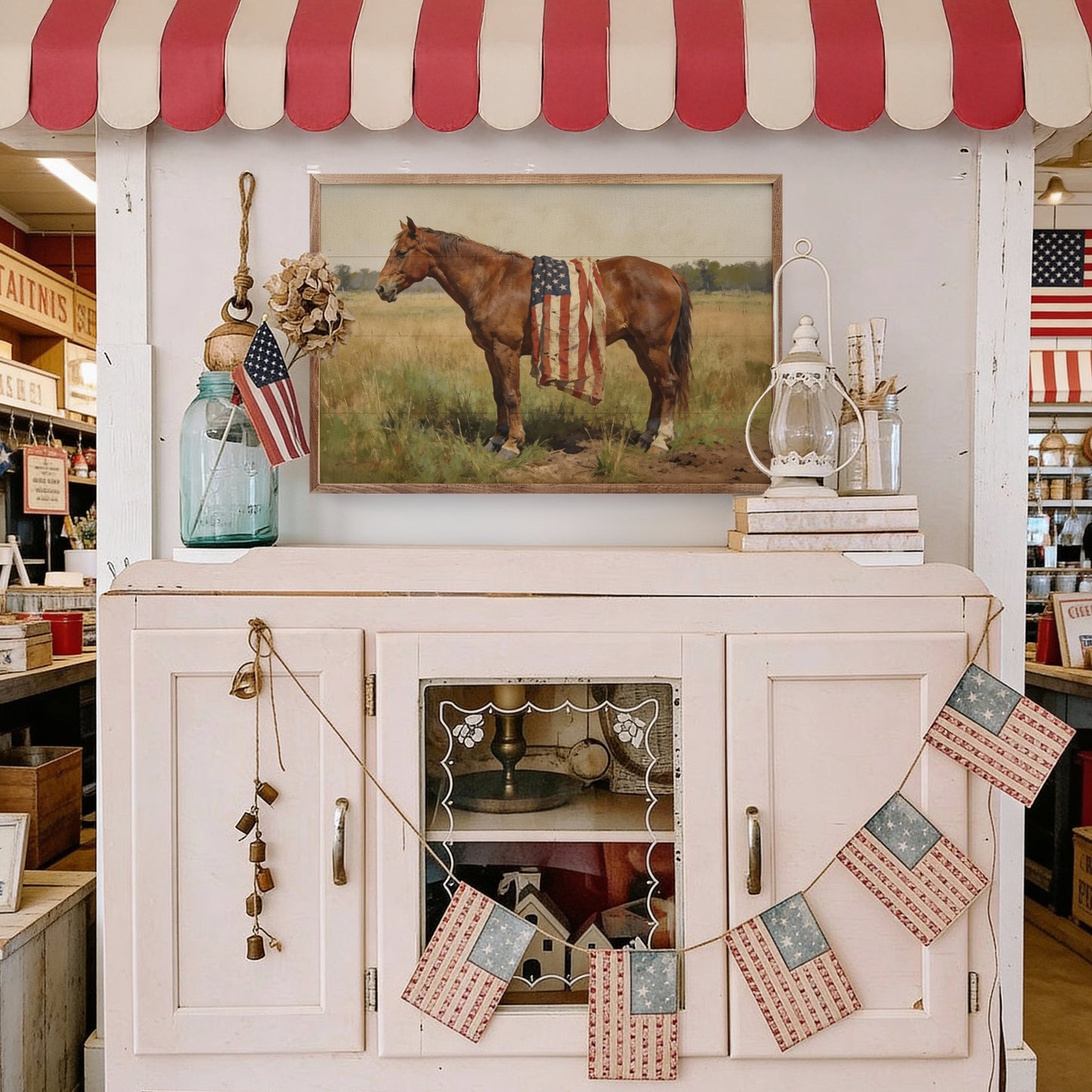 Bay Mare Horse With American Flag