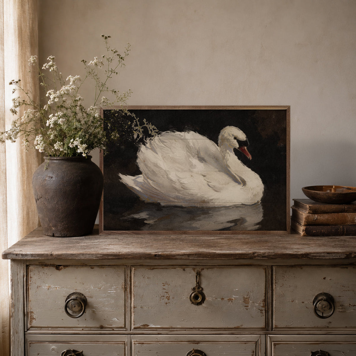 Graceful White Swan On Still Water