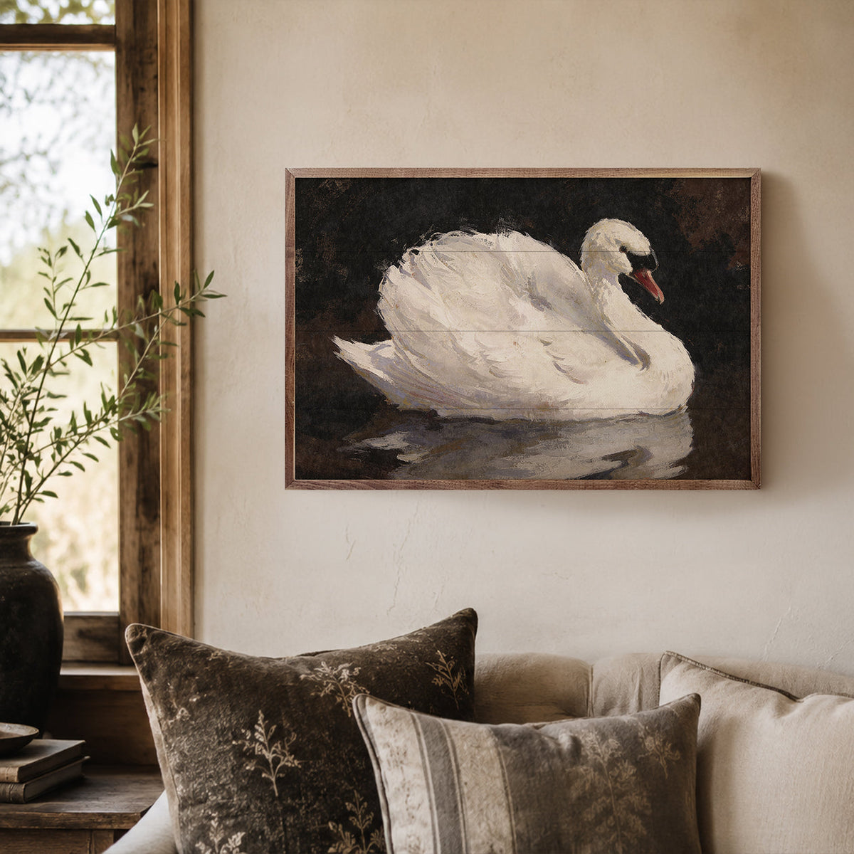 Graceful White Swan On Still Water