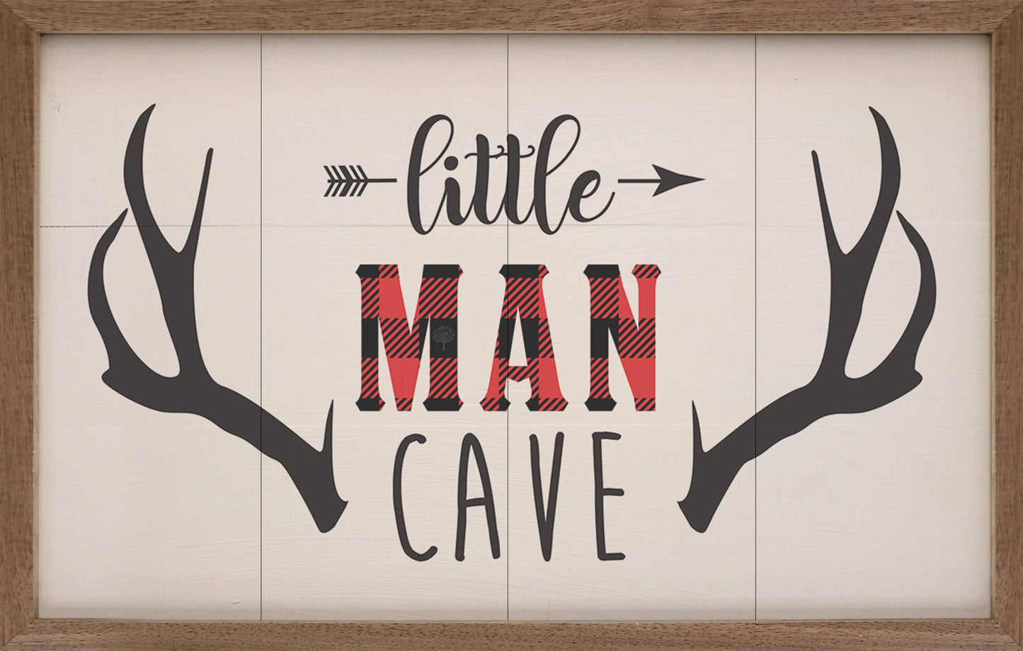 Little Man Cave Plaid Antlers Arrow White