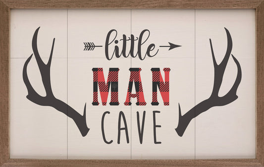 Little Man Cave Plaid Antlers Arrow White