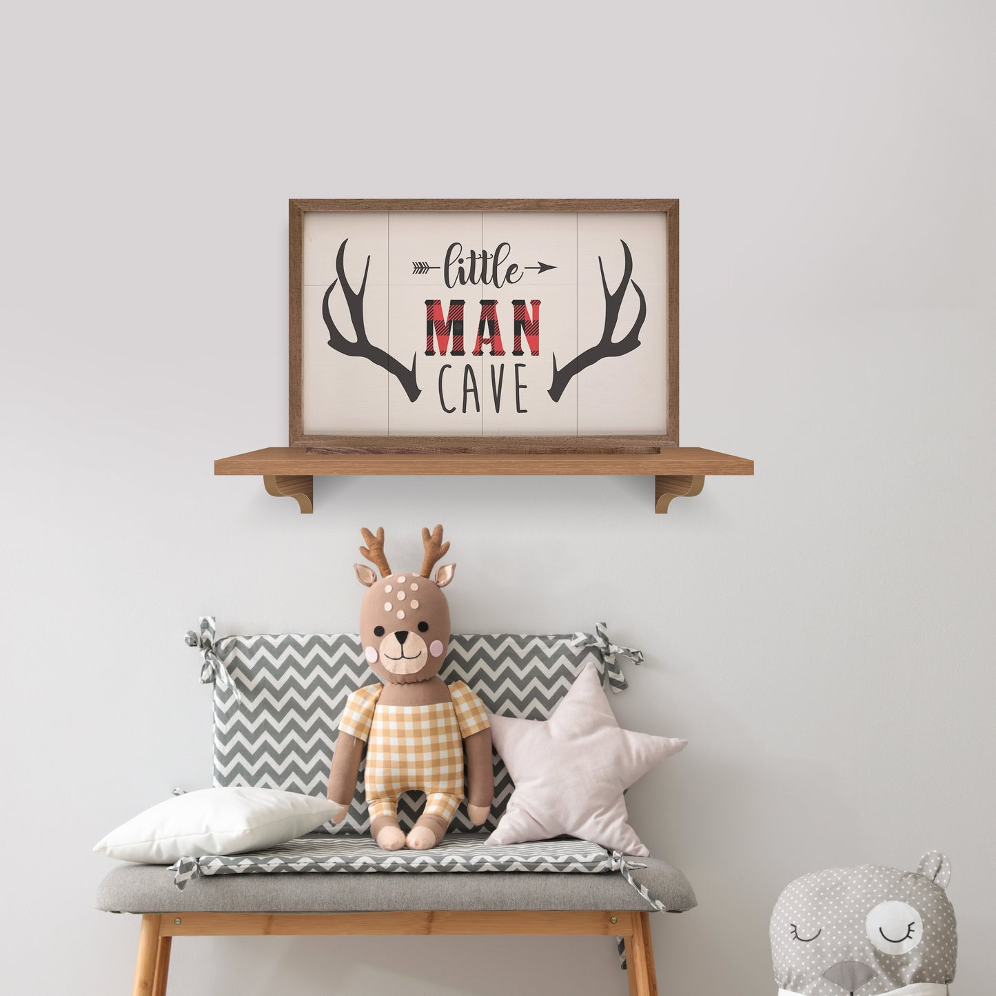 Little Man Cave Plaid Antlers Arrow White