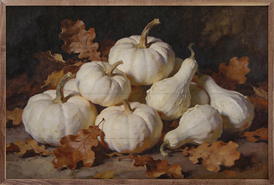 Soft White Gourd And Oak Leaves Gathering