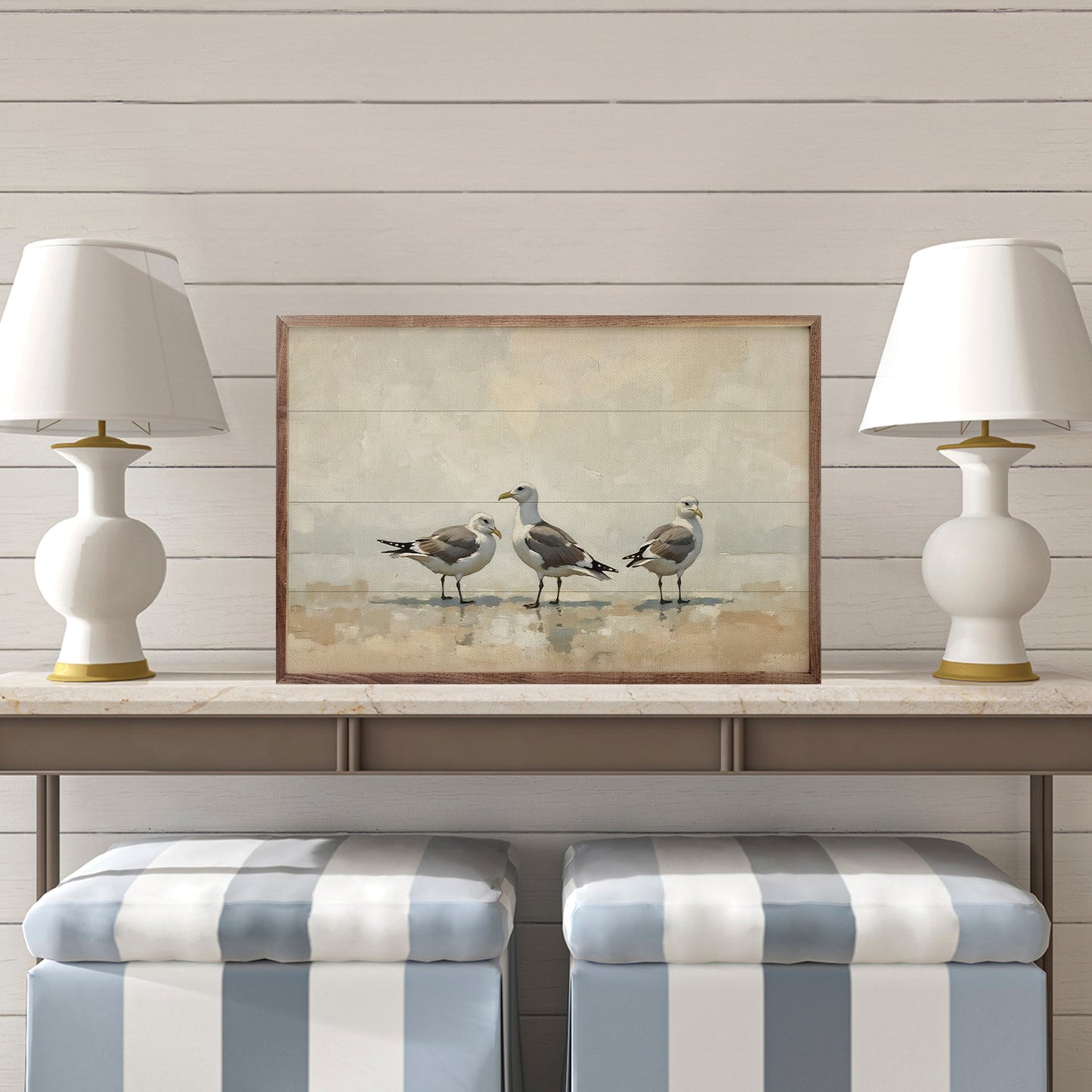 Three Gulls In The Tide