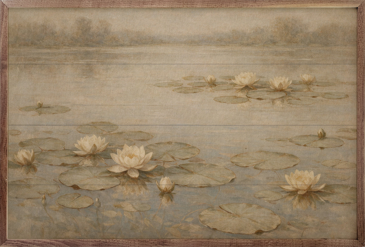 Vintage Water Lilies On A Quiet Lake