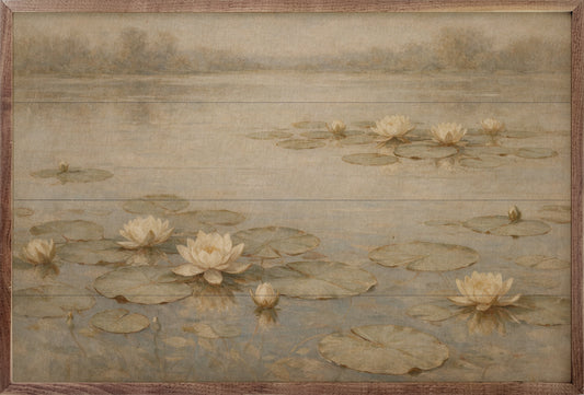 Vintage Water Lilies On A Quiet Lake