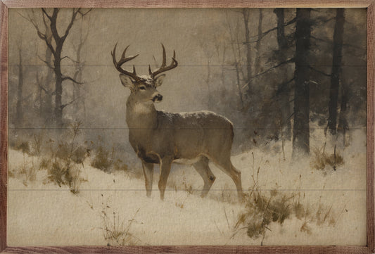 Vintage Whitetail Buck In A Snowy Forest
