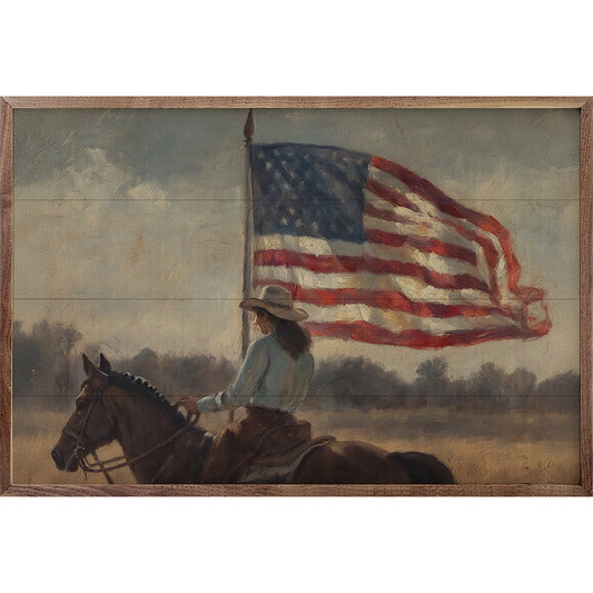 Vintage Woman Rider With Flag