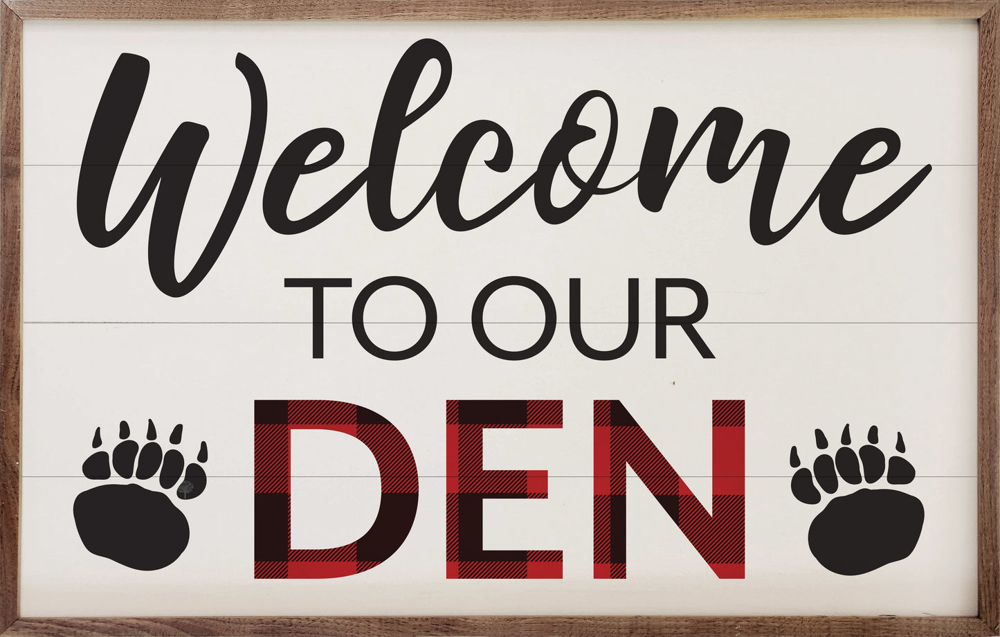 Welcome To Our Den Plaid Bearpaw White