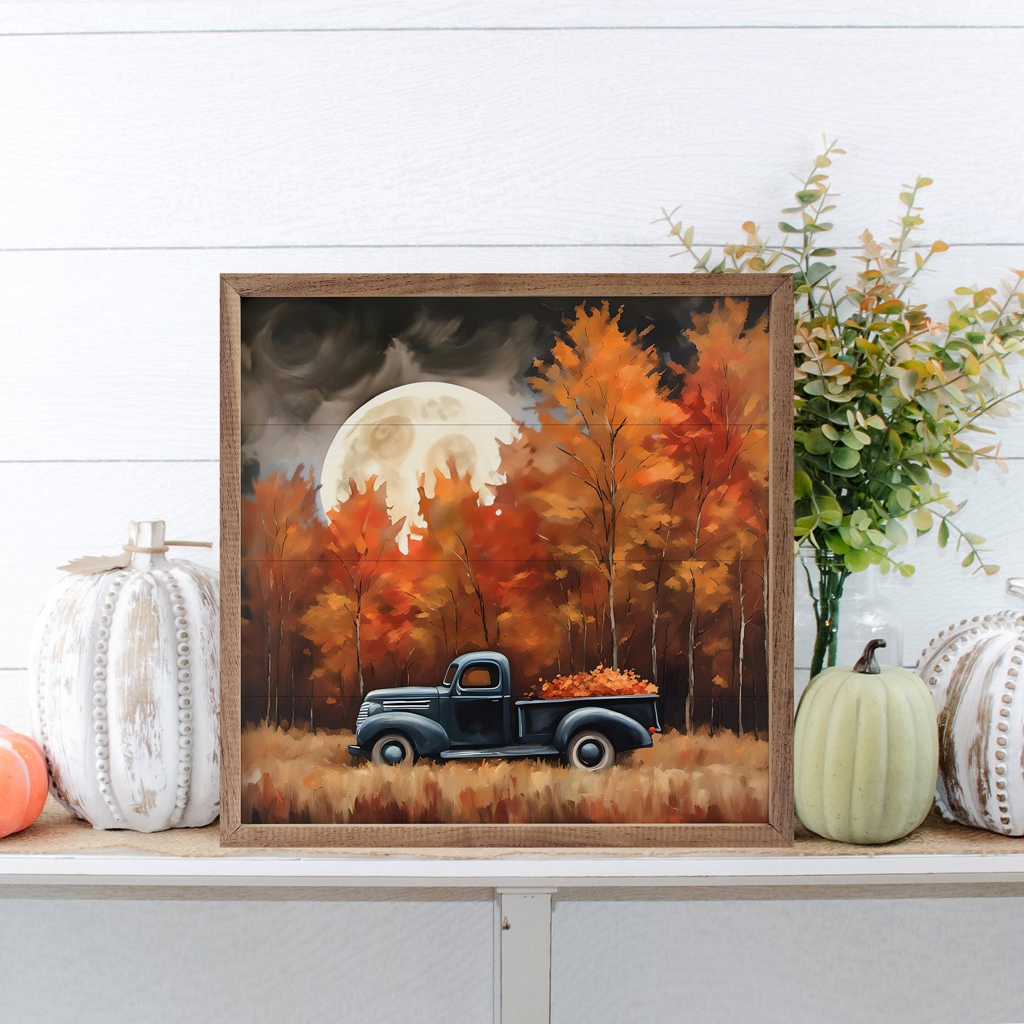Black Truck With Fall Moon