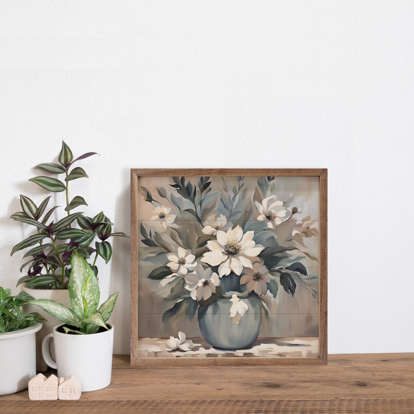 Blue And Tan Florals In Vase