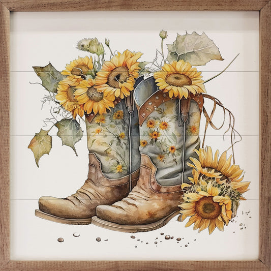 Boots With Sunflowers