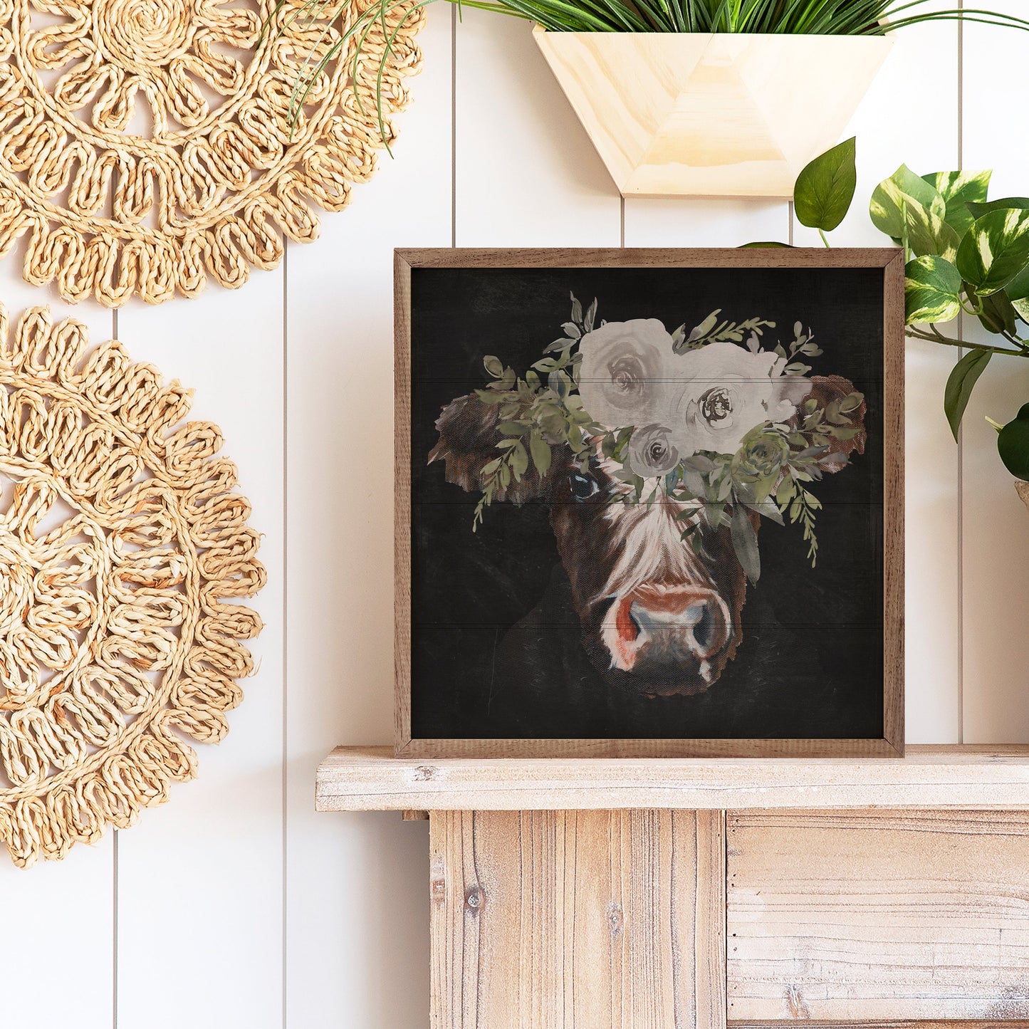 Floral Cow Black