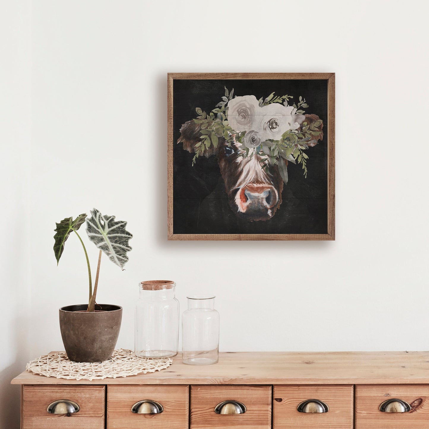 Floral Cow Black