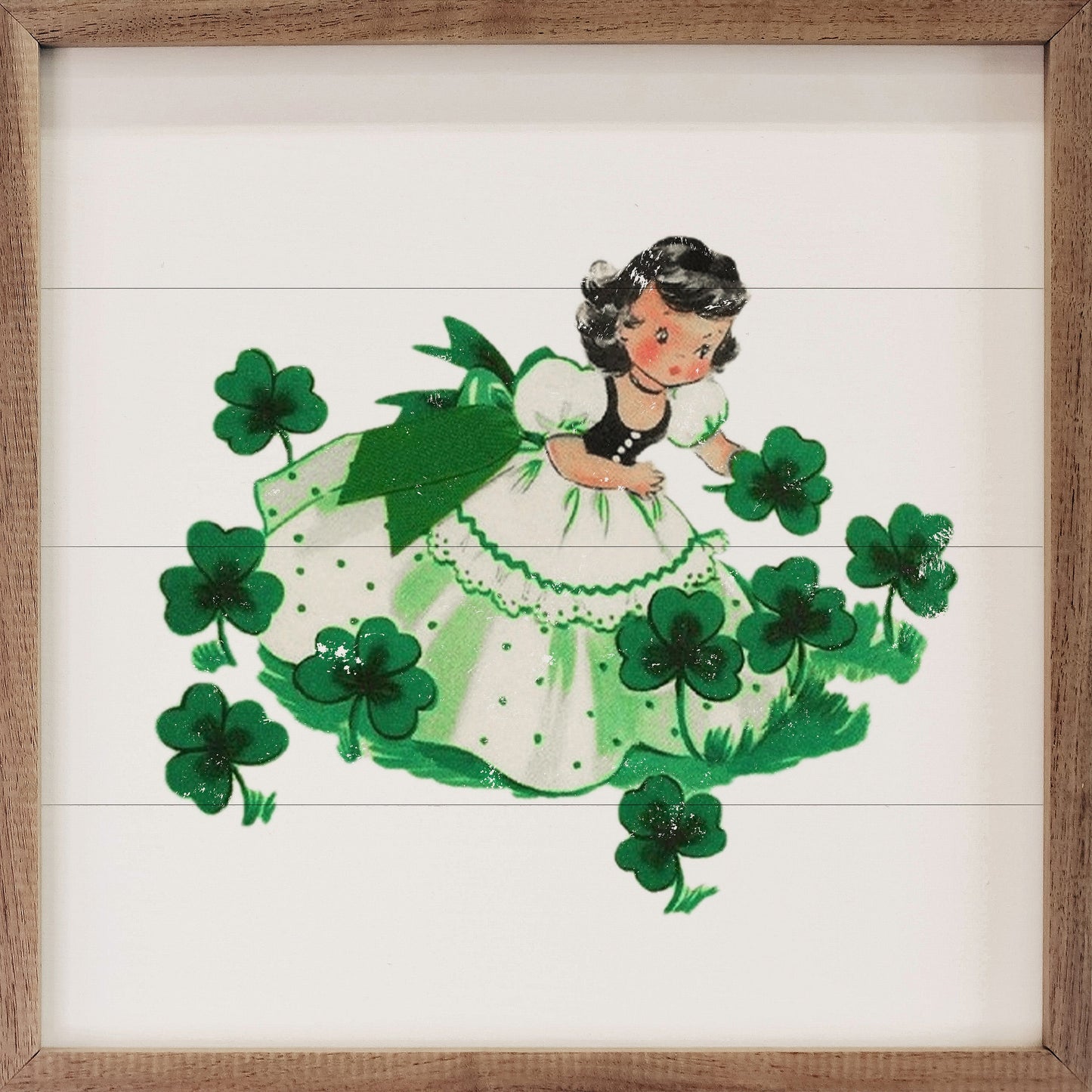 Girl Picking Shamrocks White