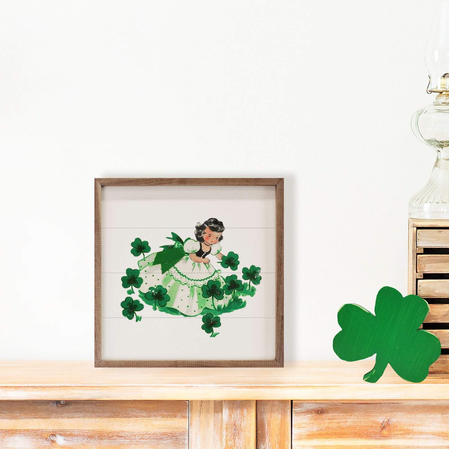Girl Picking Shamrocks White