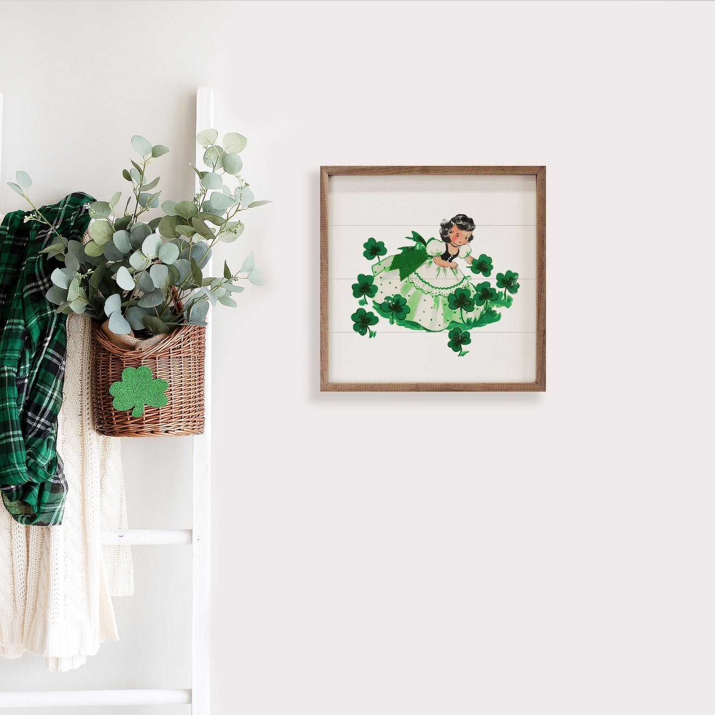 Girl Picking Shamrocks White