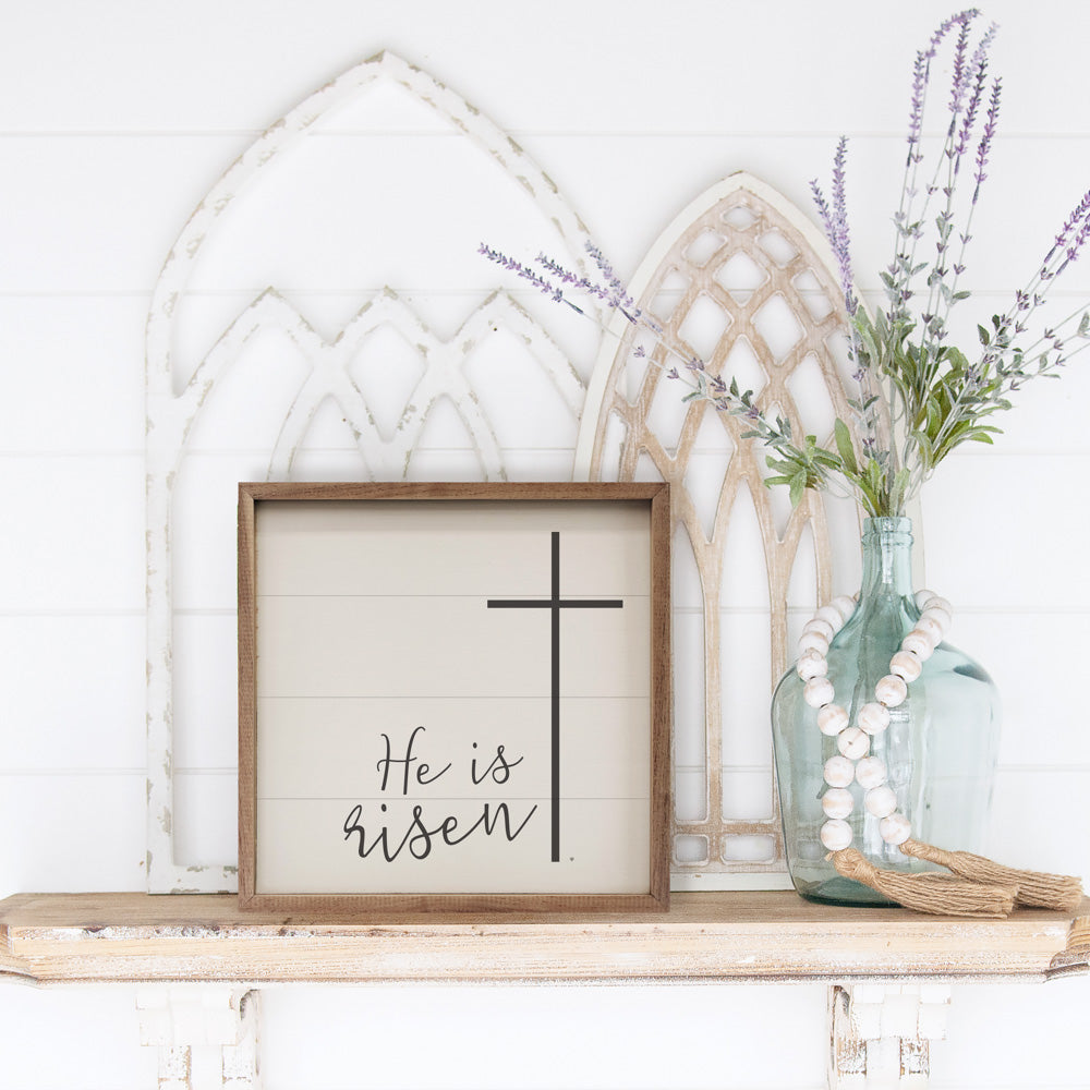 He Is Risen Cross White
