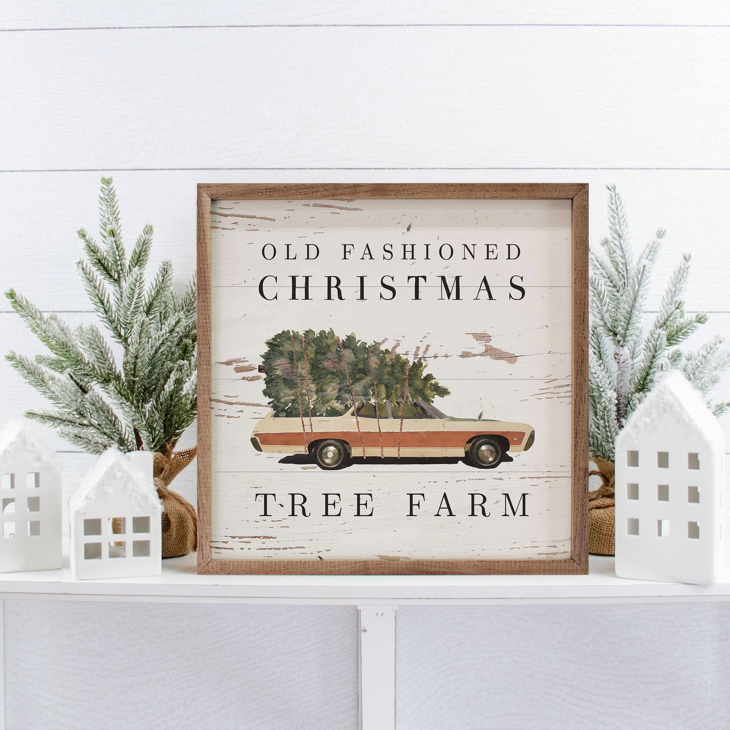 Old Fashioned Christmas Station Wagon Whitewash