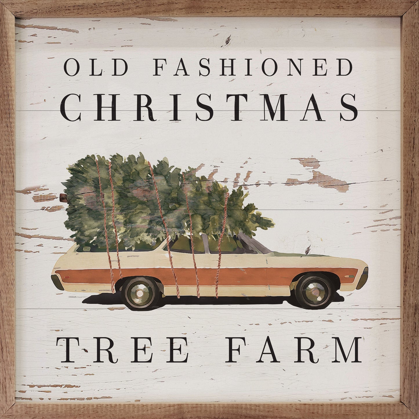 Old Fashioned Christmas Station Wagon Whitewash