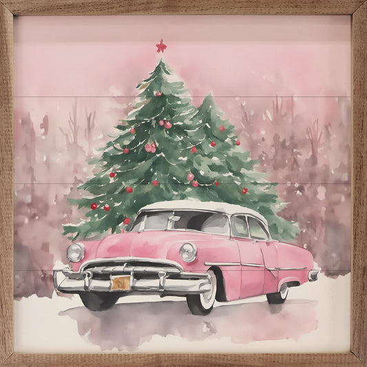 Pink Car With Christmas Trees
