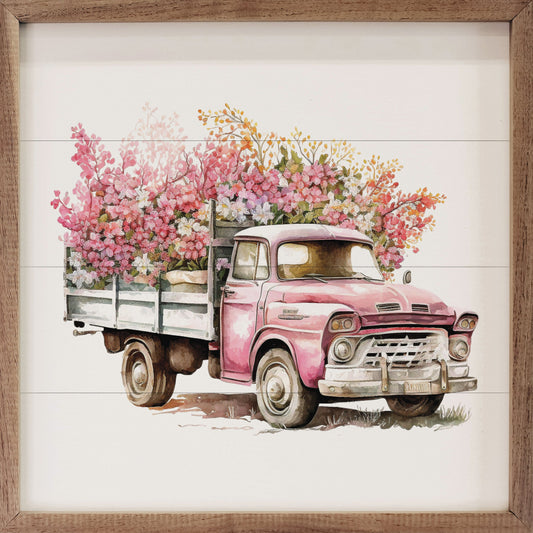 Pink Truck With White Box Flowers