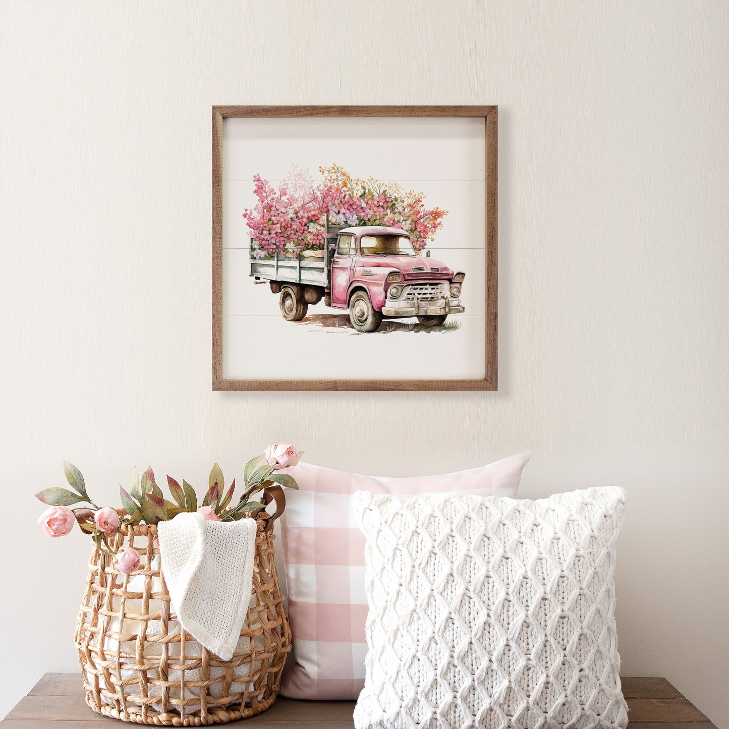 Pink Truck With White Box Flowers