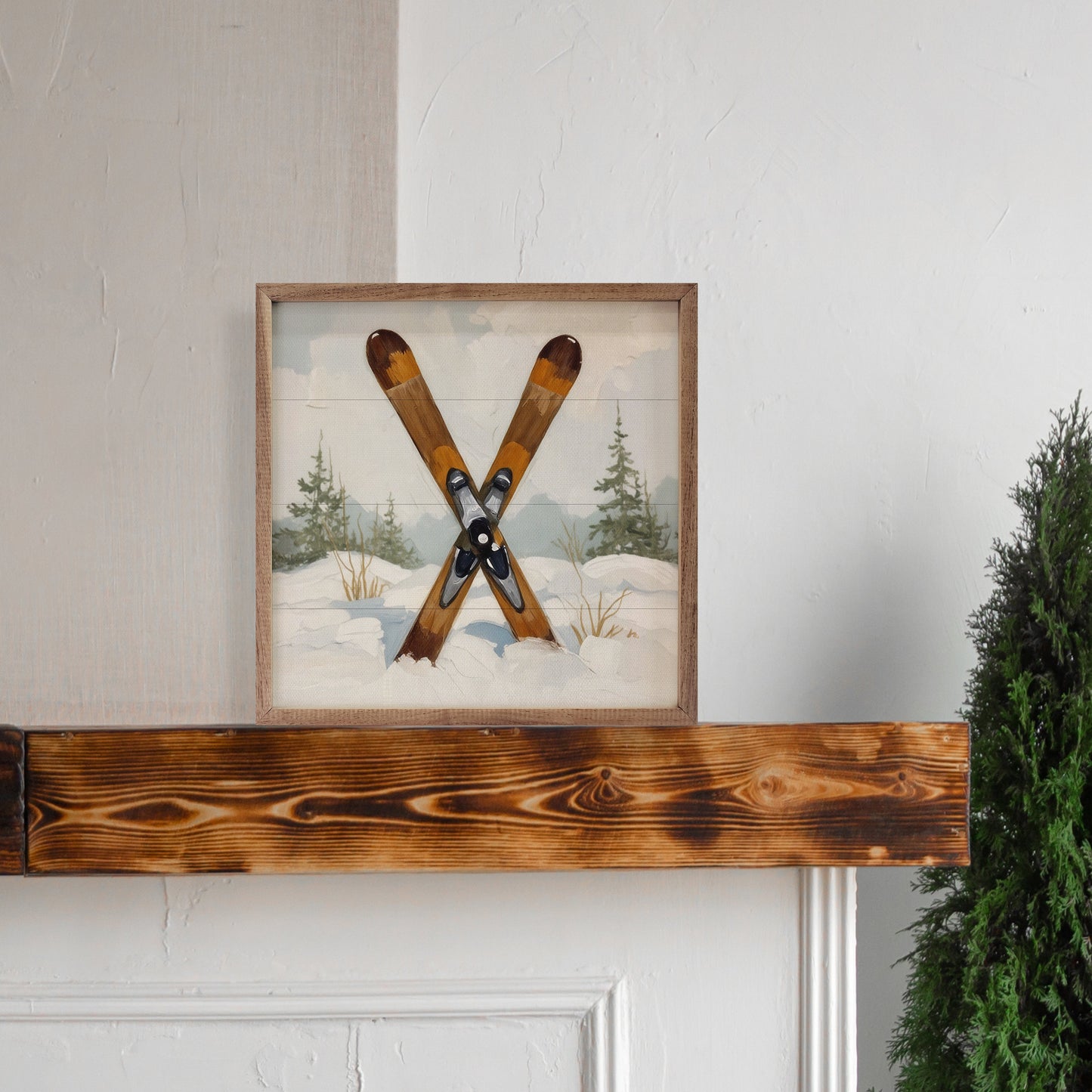 Skis in the Snowy Pines