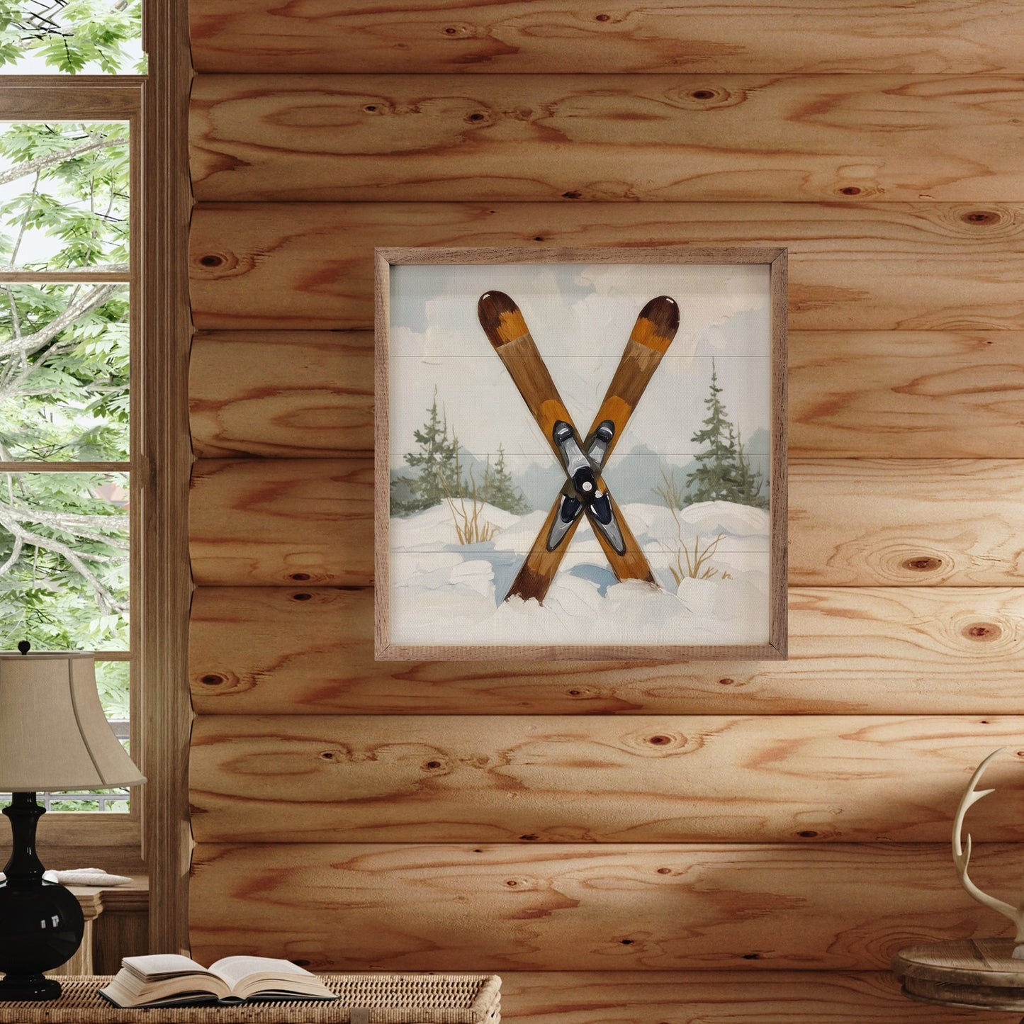 Skis in the Snowy Pines