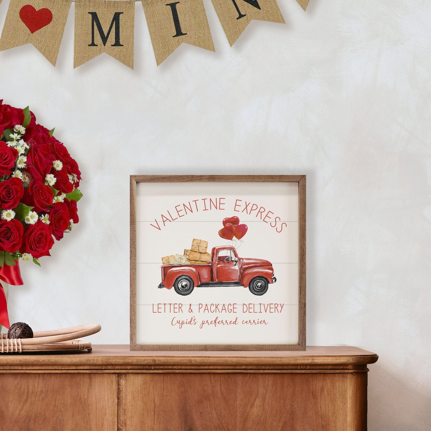 Valentine Express Red Truck White