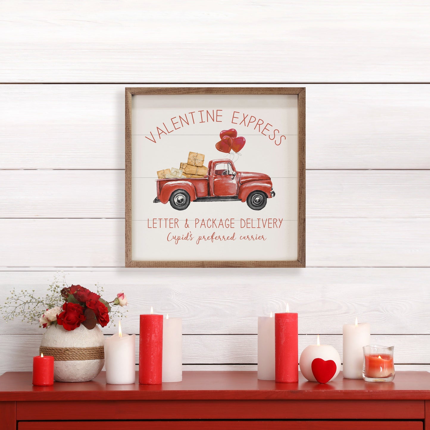 Valentine Express Red Truck White