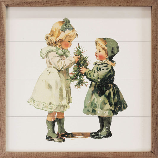 Vintage Girls Christmas With Small Tree