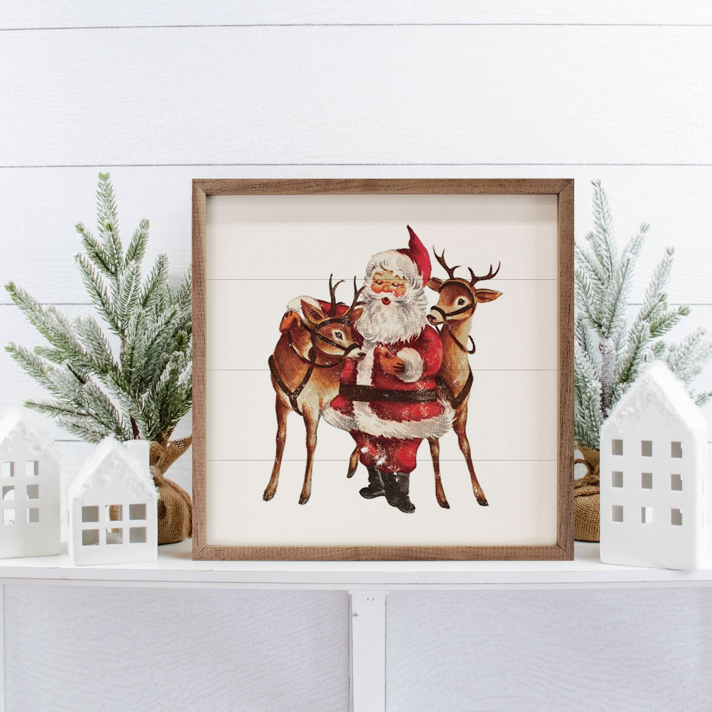 Vintage Two Deer With Santa