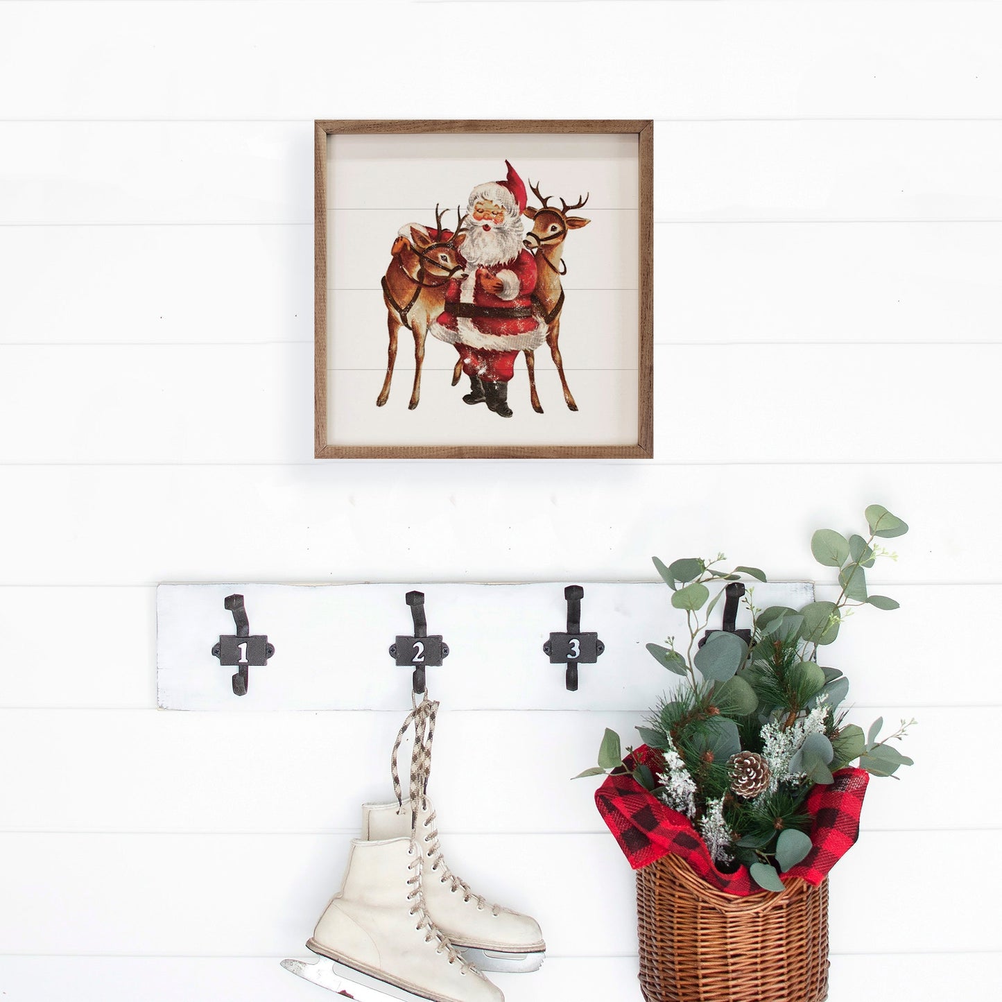 Vintage Two Deer With Santa