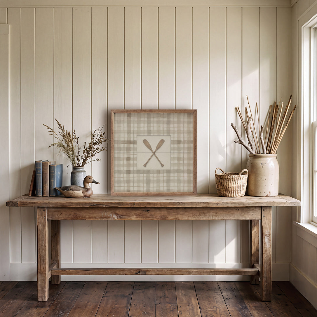 Vintage Wooden Oars Check Print