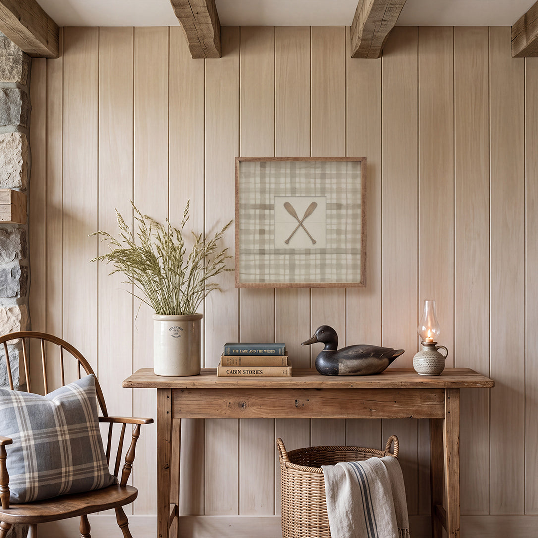 Vintage Wooden Oars Check Print