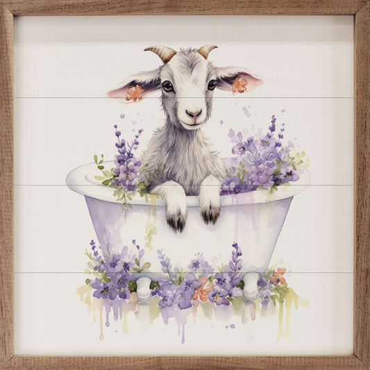 White Goat With Flowers White Tub White