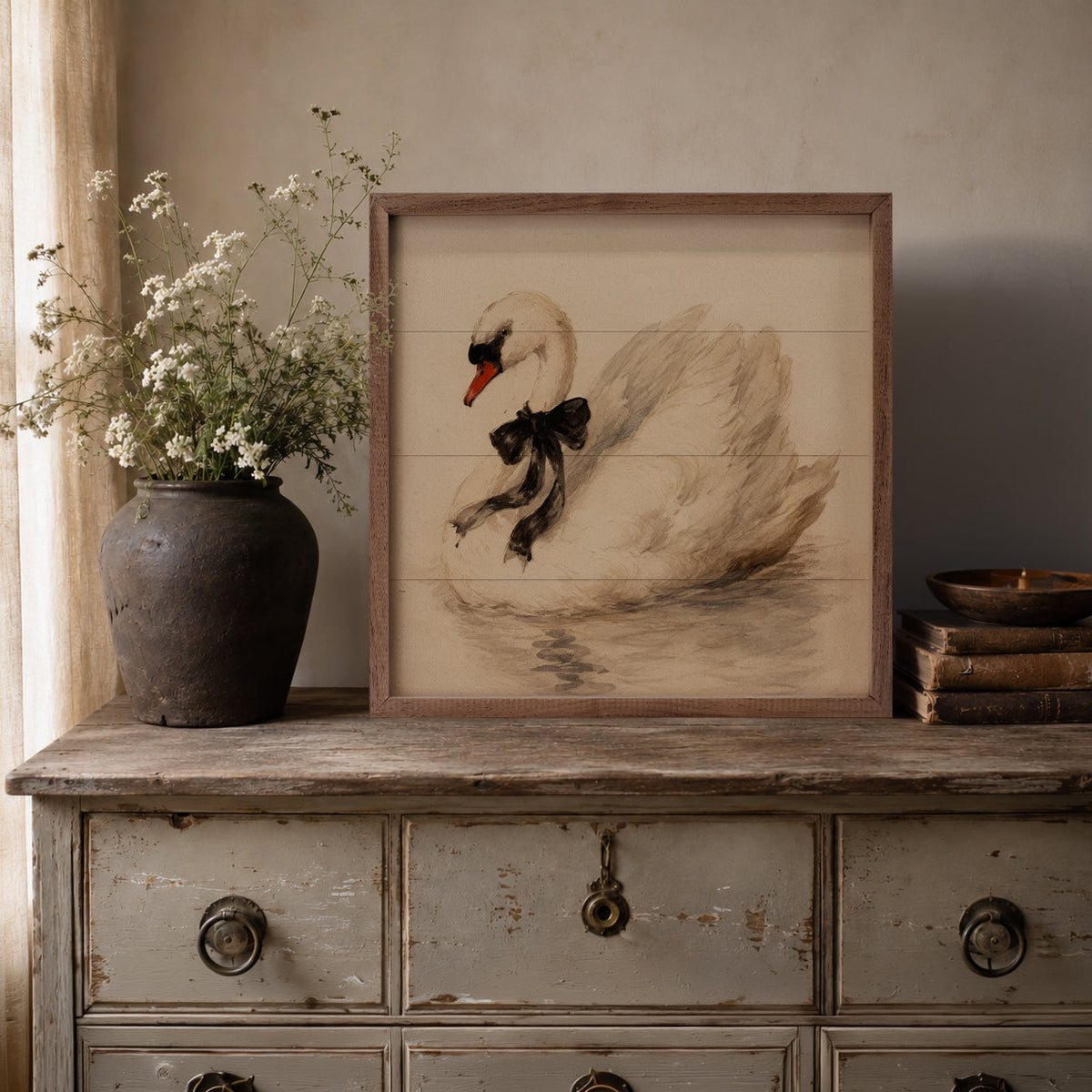 White Swan With Black Ribbon