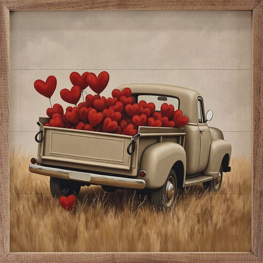 White Valentine's Day Truck Hearts