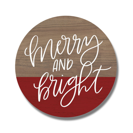 Merry And Bright Red And Wood Circle