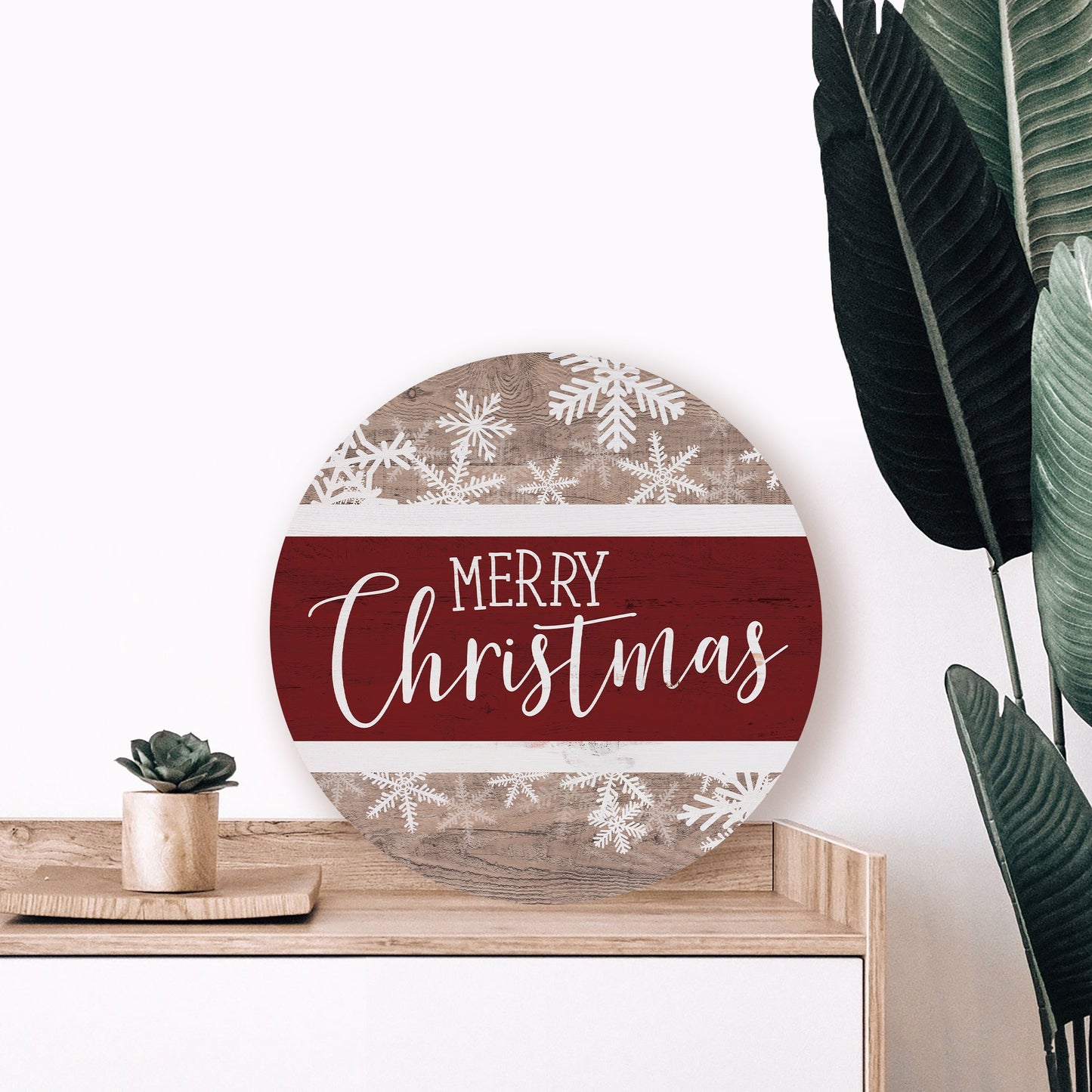 Merry Christmas Snowflakes Stripe Circle