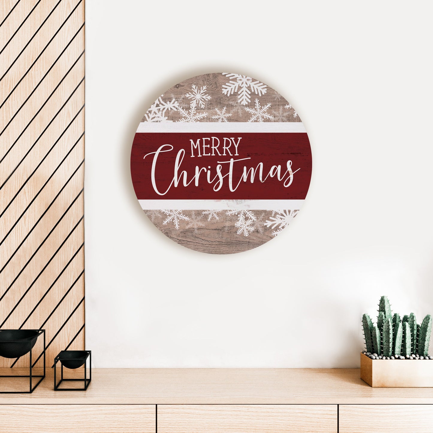 Merry Christmas Snowflakes Stripe Circle