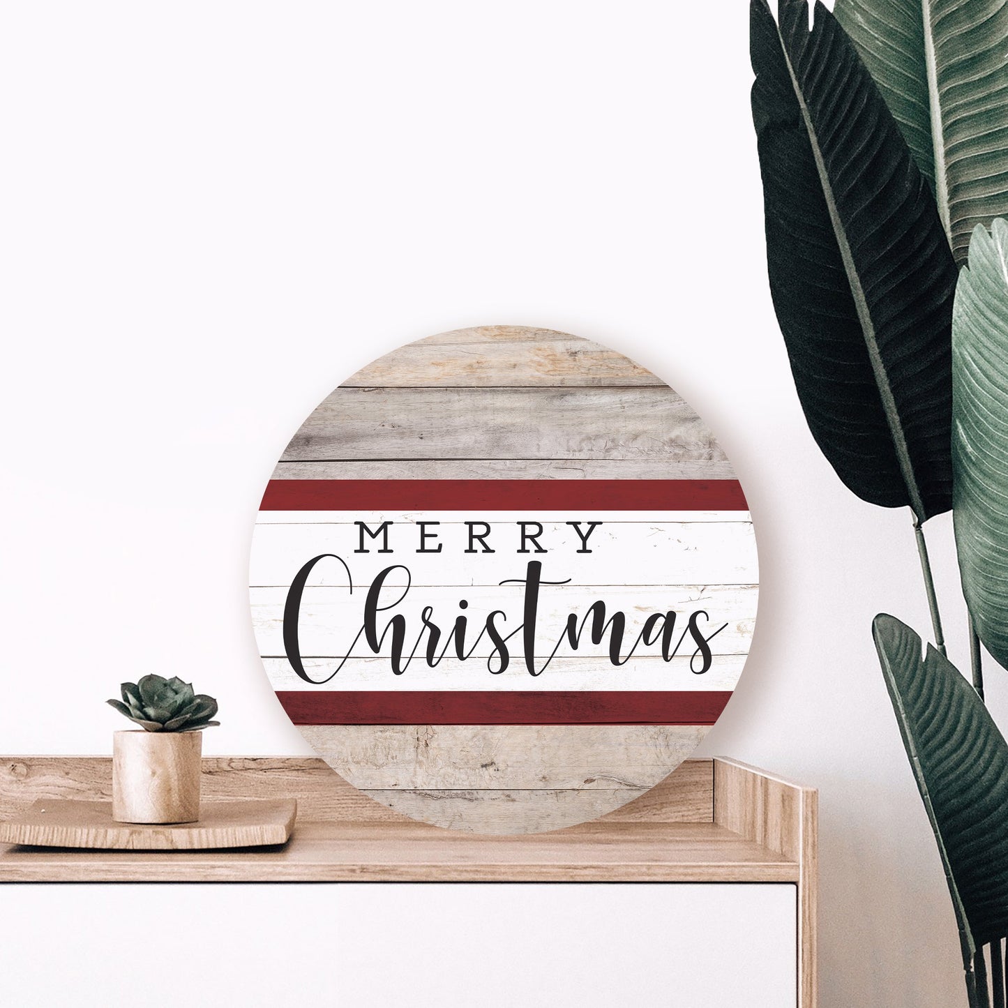 Merry Christmas Stripe Whitewash Circle