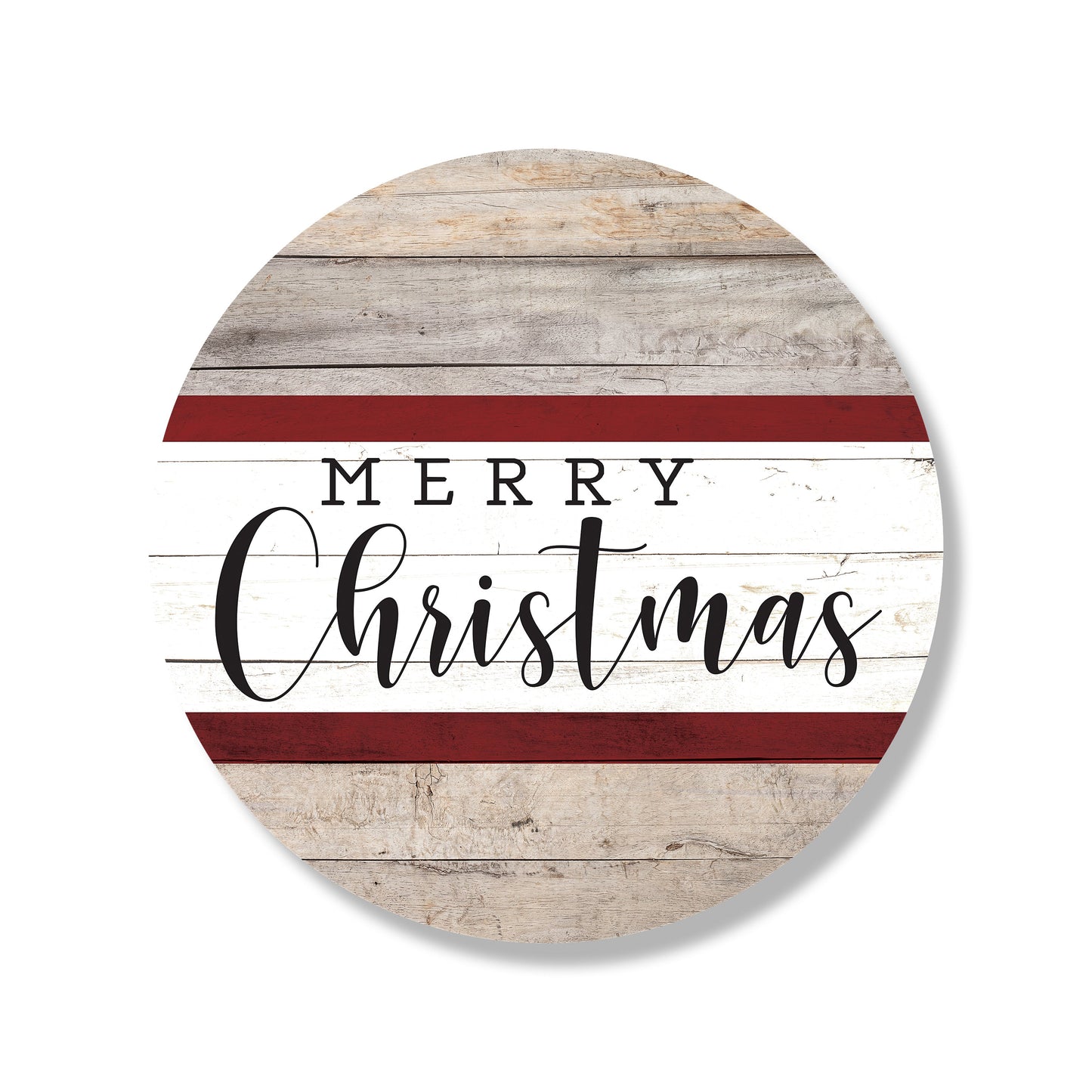 Merry Christmas Stripe Whitewash Circle