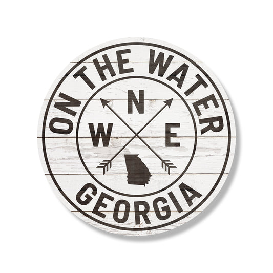 Personalized State On The Water Compass Whitewash Circle