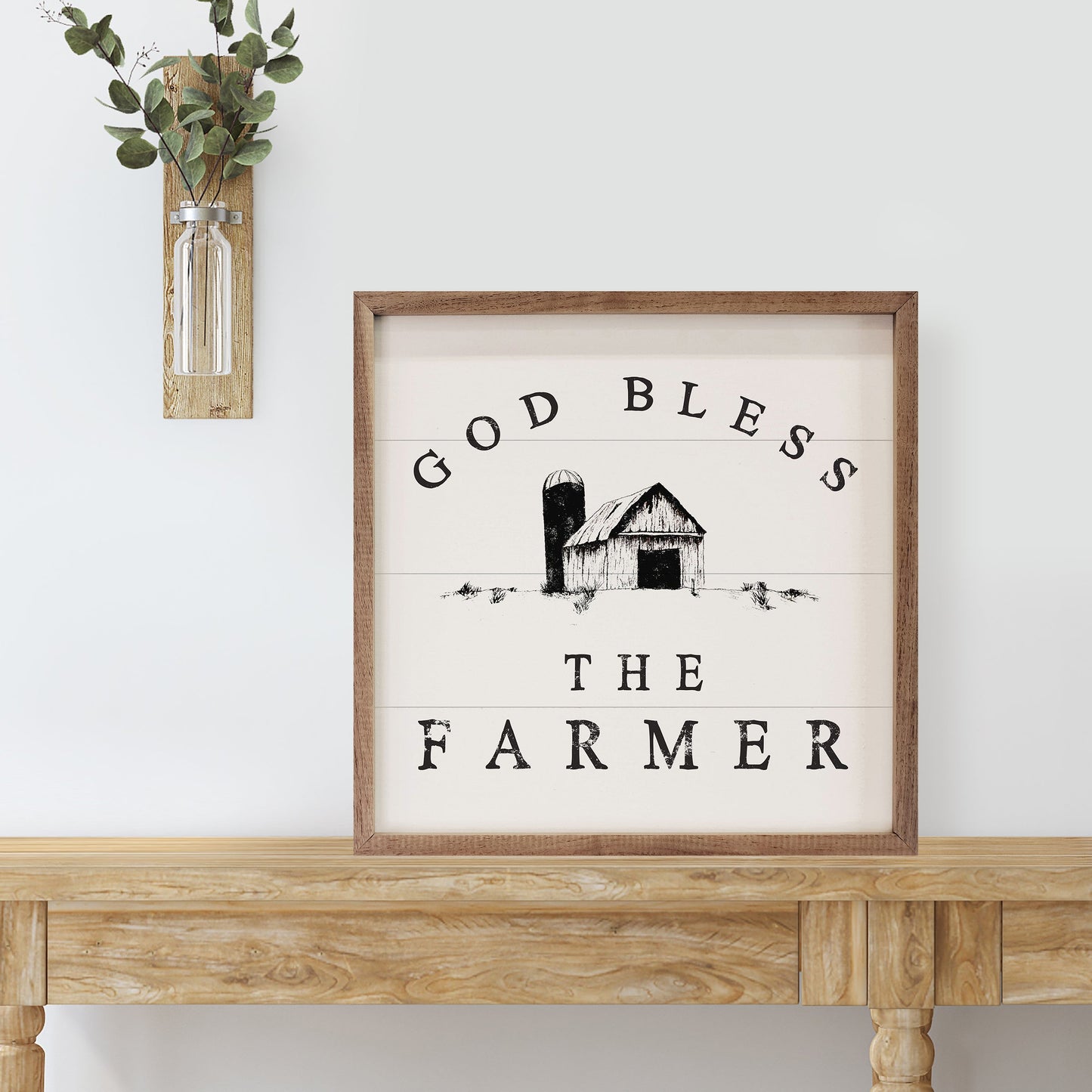 God Bless The Farmer Barn White