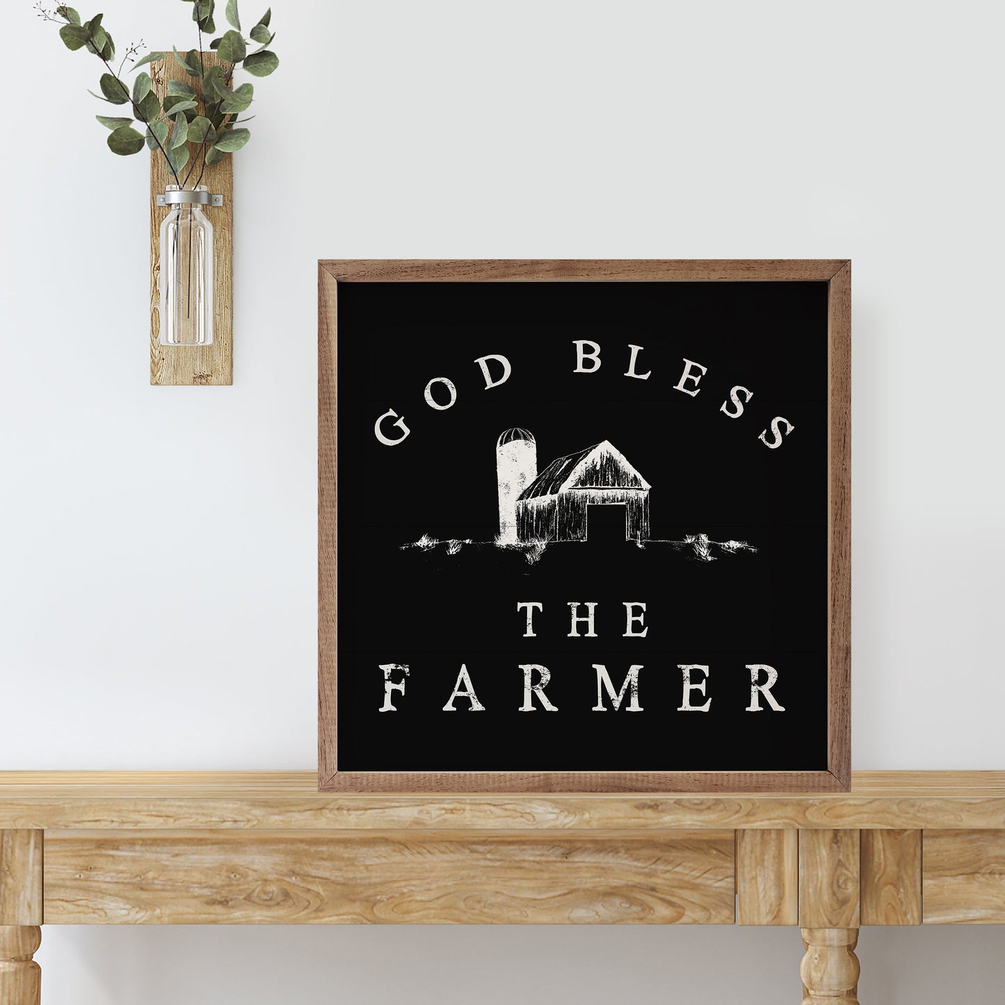 God Bless The Farmer  Barn Black