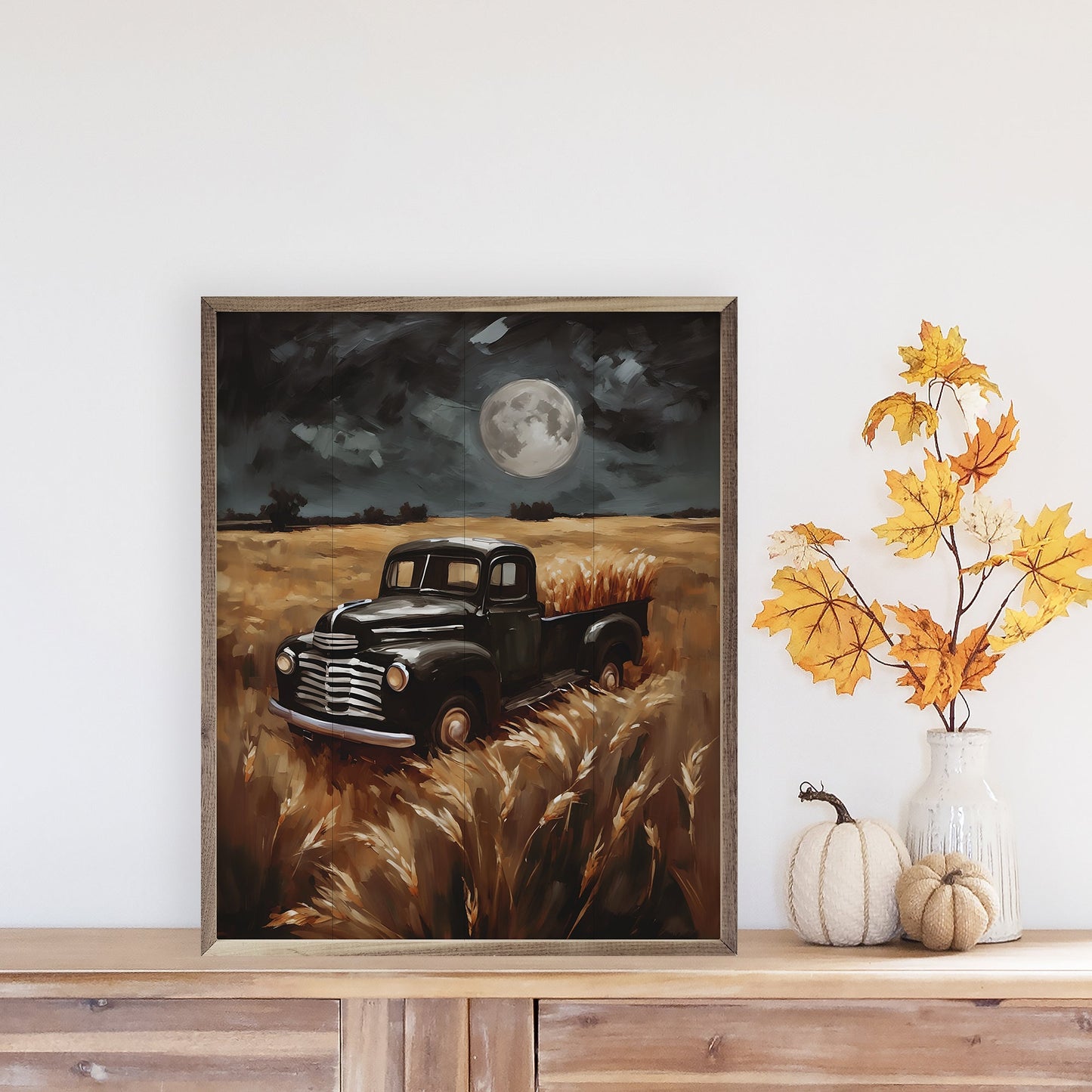 Black Truck In Hayfield